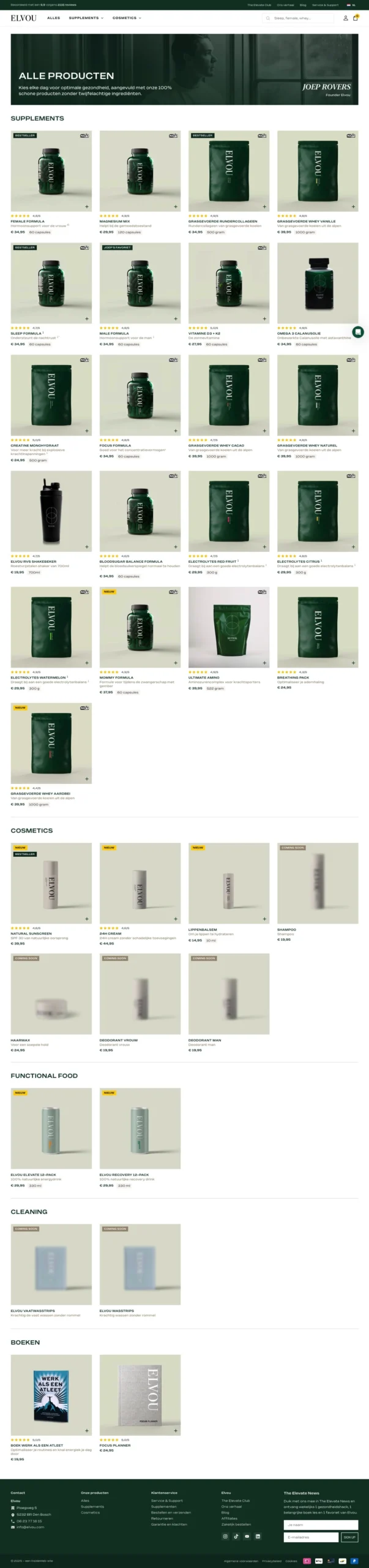 Shop page onderverdeeld per product categorie